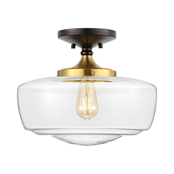 Marfa 14" Glass/Iron Farmhouse Modern LED Flush Mount